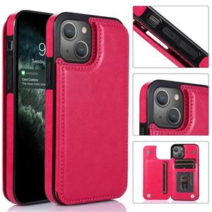 huismerk Dubbele gesp schokbestendige PU-beschermhoes met kaartslots & houder voor iPhone 13 (Rose Red)