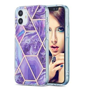 huismerk 3D Electroplating Marble Pattern TPU Beschermhoes voor iPhone 12 mini(Paars)