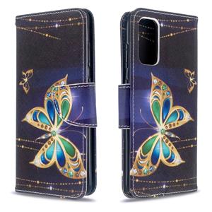 huismerk Voor Galaxy S20 gekleurd tekenpatroon Horizontaal Flip Lederen Hoes met Houder & Card Slots & Wallet(Golden Butterfly)