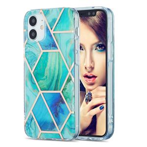 huismerk 3D Electroplating Marble Pattern TPU Beschermhoes voor iPhone 12 mini (Groen Blauw)