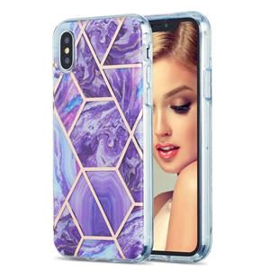 huismerk 3D Electroplating Marble Pattern TPU Beschermhoes voor iPhone XS / X(Paars)