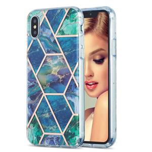 huismerk 3D Electroplating Marble Pattern TPU Beschermhoes voor iPhone XS / X(Donkergroen)