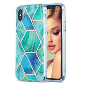 huismerk 3D Electroplating Marble Pattern TPU Beschermhoes voor iPhone XS / X(Groen Blauw)