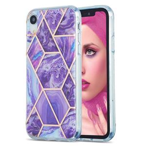 huismerk 3D Electroplating Marble Pattern TPU Beschermhoes voor iPhone XR(Paars)