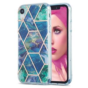 huismerk 3D Electroplating Marble Pattern TPU Beschermhoes voor iPhone XR (Donkergroen)