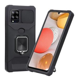 huismerk Voor Samsung Galaxy A42 5G Sliding Camera Cover Design PC + TPU Shockproof Case met Ring Holder & Card Slot