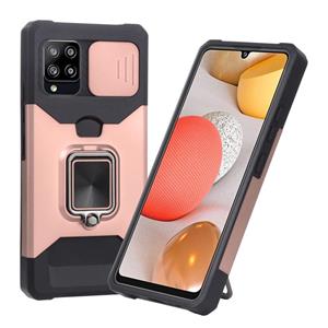 huismerk Voor Samsung Galaxy A42 5G Schuifcamera Cover Design PC + TPU Shockproof Case met ringhouder & kaartsleuf (ROSE GOUD)