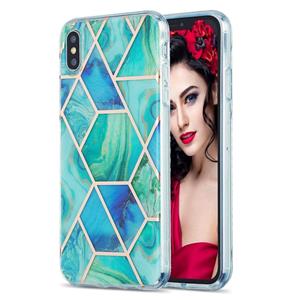 huismerk 3D Electroplating Marble Pattern TPU Beschermhoes voor iPhone XS Max (Groen Blauw)