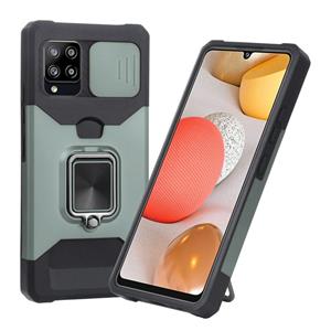 huismerk Voor Samsung Galaxy A42 5G Schuifcamera Cover Design PC + TPU Shockproof Case met ringhouder & kaartsleuf