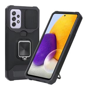 huismerk Voor Samsung Galaxy A72 5G Schuifcamera Cover Design PC + TPU Schokbestendig Case met Ring Holder & Card Slot