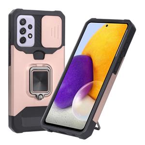 huismerk Voor Samsung Galaxy A72 5G Sliding Camera Cover Design PC + TPU Schokbestendig Hoesje met Ring Houder &Card Slot (Rose Gold)