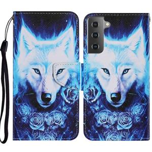 huismerk Voor Samsung Galaxy S21 5G Gekleurd tekenpatroon Horizontaal Flip PU Lederen hoesje met Holder & Card Slots & Wallet & Lanyard(Rose Wolf)