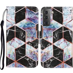 huismerk Voor Samsung Galaxy S21 5G Gekleurd tekenpatroon Horizontaal Flip PU Lederen kast met Holder & Card Slots & Wallet & Lanyard(Black Marble)