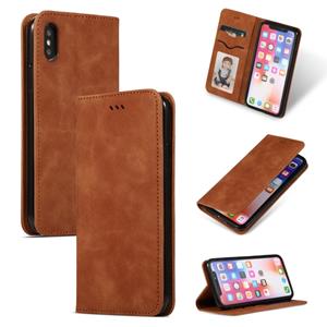 huismerk Retro huid voelen Business magnetische horizontale Flip lederen case voor iPhone XS Max (bruin)