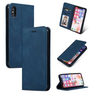 huismerk Retro huid voelen Business magnetische horizontale Flip lederen case voor iPhone XS Max (marineblauw)