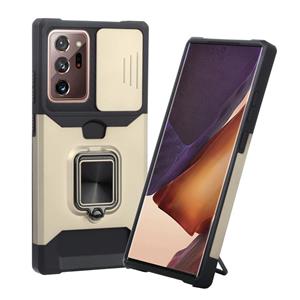 huismerk For Samsung Galaxy Note20 Ultra Sliding Camera Cover Design PC + TPU Shockproof Case with Ring Holder & Card Slot(Gold)