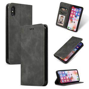 huismerk Retro huid feel Business magnetische horizontale Flip lederen case voor de iPhone XS Max (donkergrijs)