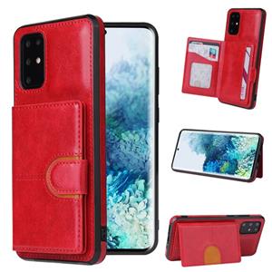 huismerk Voor Samsung Galaxy Note20 PU + TPU + PC Shockproof Back Cover Case met Kaartslot & Houder(Rood)