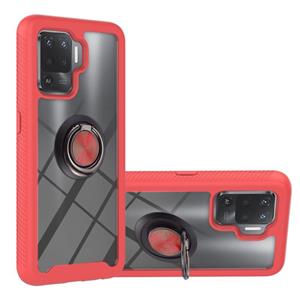 huismerk For OPPO A94 4G / Reno5 Lite Starry Sky Solid Color Series Shockproof PC + TPU Protective Case with Ring Holder & Magnetic Function(Red)