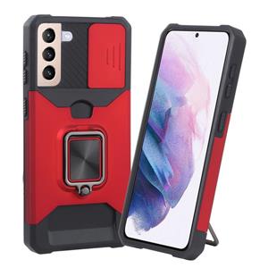 huismerk For Samsung Galaxy S21+ 5G Sliding Camera Cover Design PC + TPU Shockproof Case with Ring Holder & Card Slot(Red)