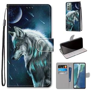 huismerk Voor Samsung Galaxy Note 20 Gekleurde tekening kruistextuur horizontale flip pu lederen kast met houder & kaartslots & portemonnee & lanyard(Pensive W