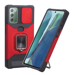 huismerk For Samsung Galaxy Note20 Sliding Camera Cover Design PC + TPU Shockproof Case with Ring Holder & Card Slot(Red)