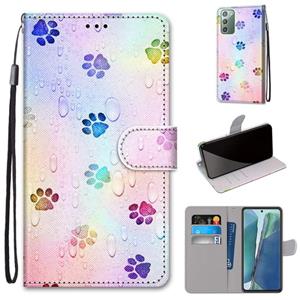 huismerk Voor Samsung Galaxy Note 20 Gekleurde tekening kruistextuur Horizontale Flip PU Lederen case met Holder & Card Slots & Wallet & Lanyard(Footprint Wate