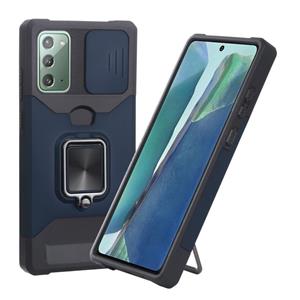 huismerk Voor Samsung Galaxy Note20 Sliding Camera Cover Design PC + TPU Schokbestendig Hoesje met Ring houder &Card Slot (Blauw)