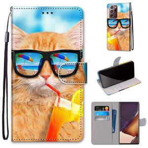 huismerk Voor Samsung Galaxy Note 20 Ultra gekleurde tekening kruistextuur Horizontale Flip PU lederen koffer met Holder & Card Slots & Wallet & Lanyard(Cat Dr