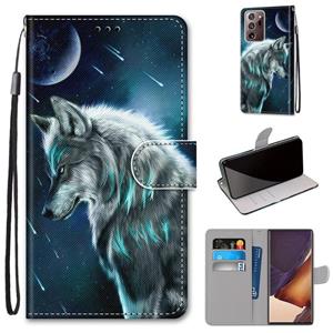 huismerk Voor Samsung Galaxy Note 20 Ultra gekleurde tekening kruistextuur horizontale flip pu lederen kast met Holder & Card Slots & Wallet & Lanyard(Peinzend