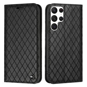 huismerk For Samsung Galaxy S22 Ultra 5G S11 RFID Diamond Lattice Flip Leather Phone Case(Black)