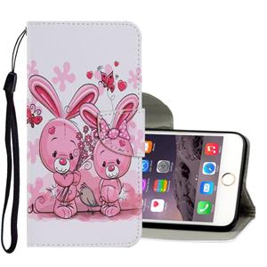 huismerk Gekleurd tekenpatroon Horizontaal Flip PU Leren hoesje met Houder & Kaart Slots & Wallet & Lanyard Voor iPhone 6 & 6s (Cute Rabbit)