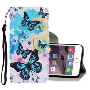 huismerk Gekleurd tekenpatroon Horizontaal Flip PU Leren hoesje met Houder & Kaart Slots & Wallet & Lanyard Voor iPhone 6 & 6s(Purple Butterfly)