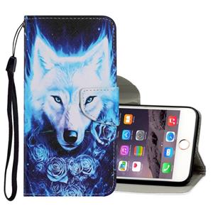 huismerk Gekleurd tekenpatroon Horizontaal Flip PU Leren hoesje met houder & kaartslots & portemonnee & lanyard voor iPhone 6 Plus & 6s Plus(Rose Wolf)