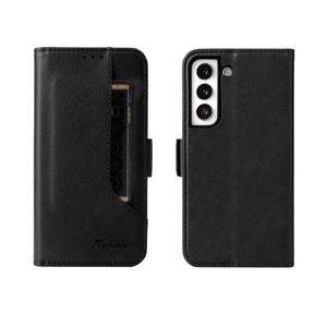 huismerk Voor Samsung Galaxy S22 5G Dual Buckle Card Wallet Calf Leren Telefoonhoes (Zwart)