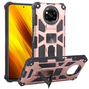 huismerk Voor Xiaomi Poco X3 NFC Schokbestendige TPU + PC Magnetische Beschermhoes met Houder (Rose Gold)