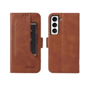 huismerk Voor Samsung Galaxy S22 5G Dual Buckle Card Wallet Calf Leren Telefoonhoes (Brown)