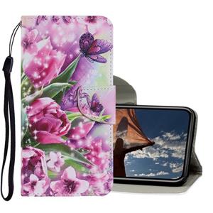 huismerk Gekleurd tekenpatroon Horizontaal Flip PU Leren hoesje met Houder & KaartSlots & Wallet & Lanyard Voor iPhone X / XS(Rose Butterfly)