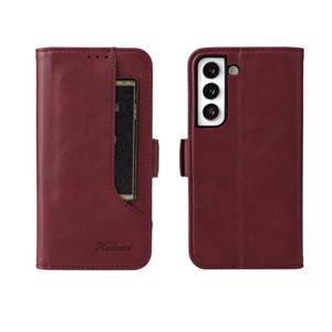 huismerk Voor Samsung Galaxy S22 5G Dual Buckle Card Wallet Calf Leren Telefoonhoes (Wijnrood)