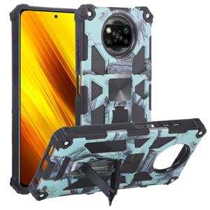 huismerk Voor Xiaomi Poco X3 NFC Camouflage Armor Shockproof TPU + PC Magnetische Beschermhoes met Houder (Mint Green)