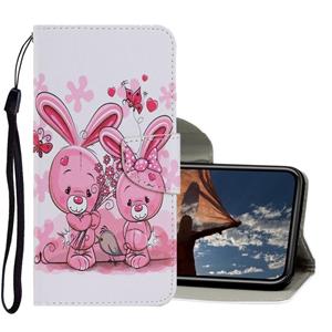 huismerk Gekleurd tekenpatroon Horizontaal Flip PU Leren hoesje met Houder & KaartSlots & Wallet & Lanyard Voor iPhone X / XS(Cute Rabbit)