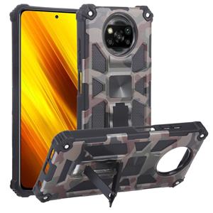 huismerk Voor Xiaomi Poco X3 NFC Camouflage Armor Shockproof TPU + PC Magnetische Beschermhoes met Houder (Leger Groen)