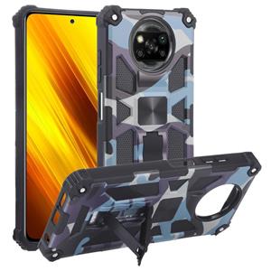 huismerk Voor Xiaomi Poco X3 NFC Camouflage Armor Shockproof TPU + PC Magnetische beschermhoes met houder (marine blauw)