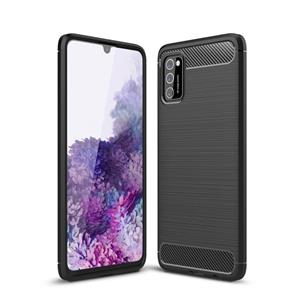 huismerk Voor Samsung Galaxy A02S US-versie Geborsteld Textuur Koolstofvezel TPU Case