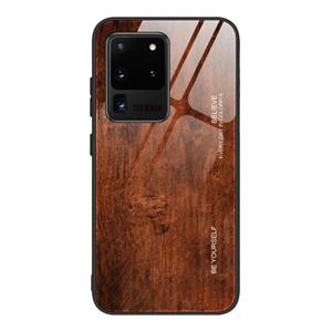 huismerk Voor Samsung Galaxy S20 Ultra Wood Grain Glass Beschermhoes (M02)