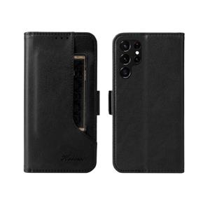 huismerk Voor Samsung Galaxy S22 Ultra 5G Dual Buckle Card Wallet Calf Leren Telefoonhoes (Zwart)