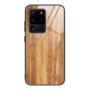 huismerk Voor Samsung Galaxy S20 Ultra Wood Grain Glass Beschermhoes (M03)