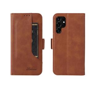 huismerk Voor Samsung Galaxy S22 Ultra 5G Dual Buckle Card Wallet Calf Leren Telefoonhoes (Brown)