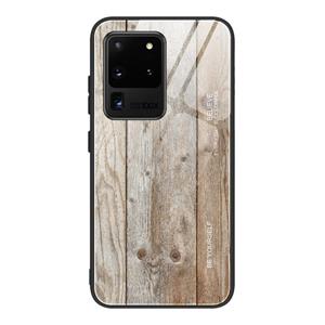 huismerk Voor Samsung Galaxy S20 Ultra Wood Grain Glass Beschermhoes (M04)