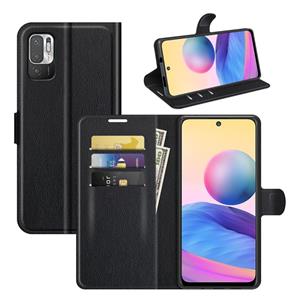 huismerk Voor Xiaomi Redmi Note 10 5G / POCO M3 PRO 5G Litchi Texture Horizontale Flip Beschermhoes Met Houder & Card Slots & Portemonnee (Zwart)